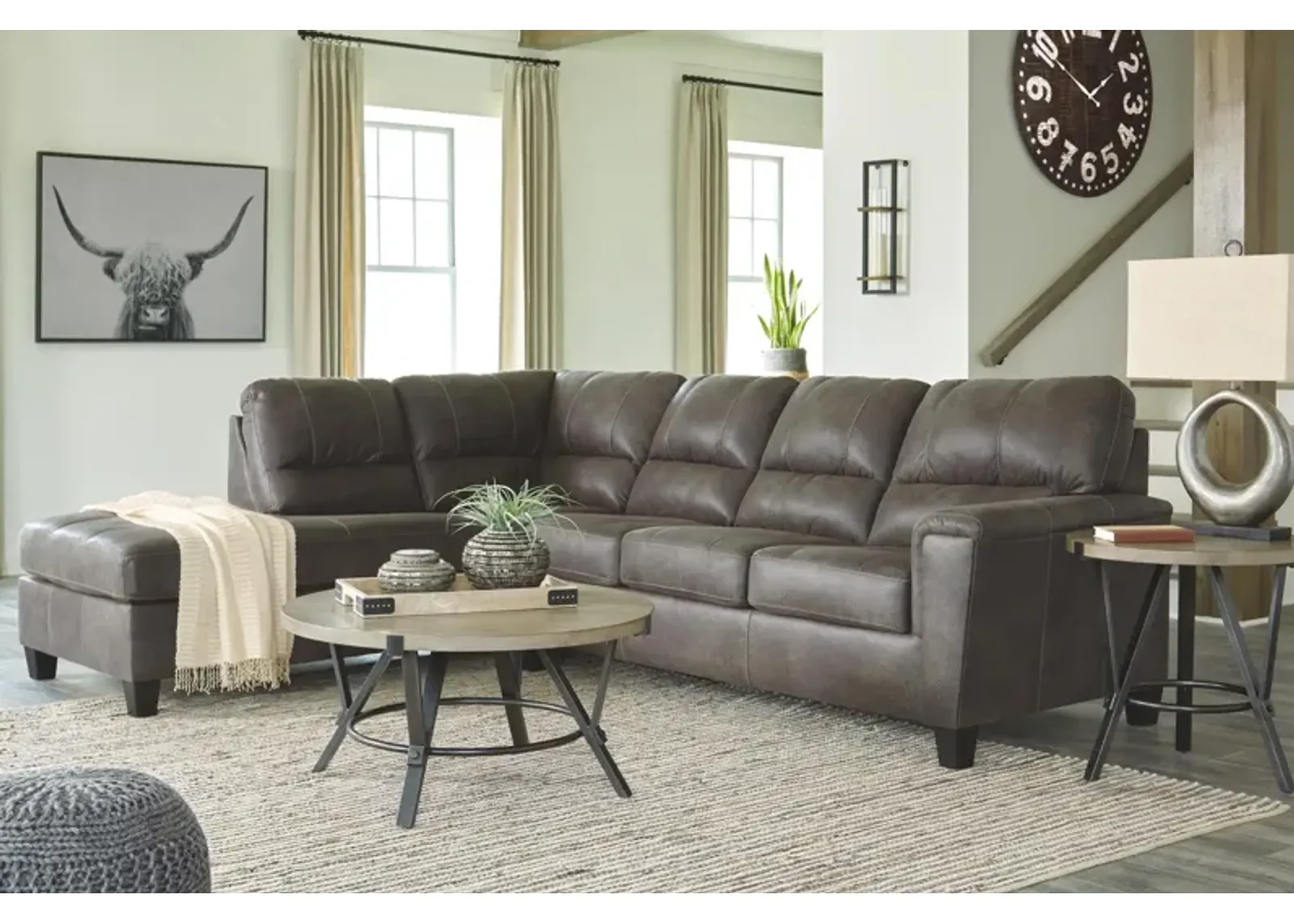 Ashley Navi 2-Piece Sleeper Sectional with Chaise Left-Arm Facing Smoke