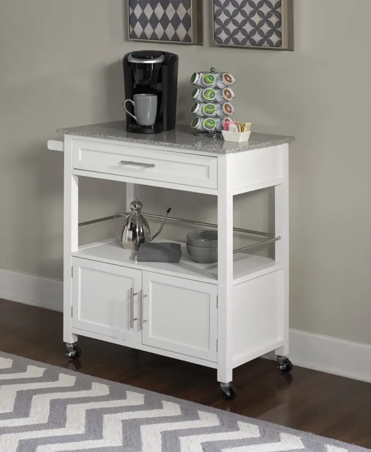 Linon Cameron White Kitchen Cart with Granite Top