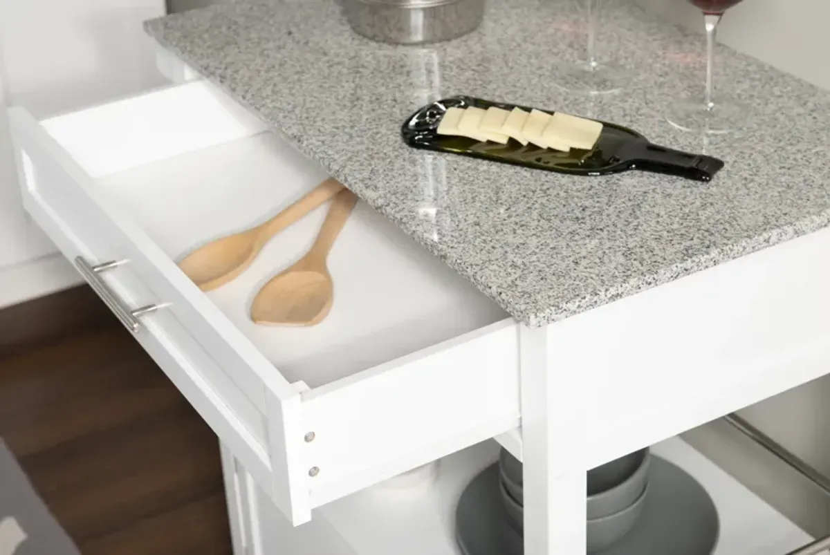 CAMERON WHITE KITCHEN CART WITH GRANITE TOP