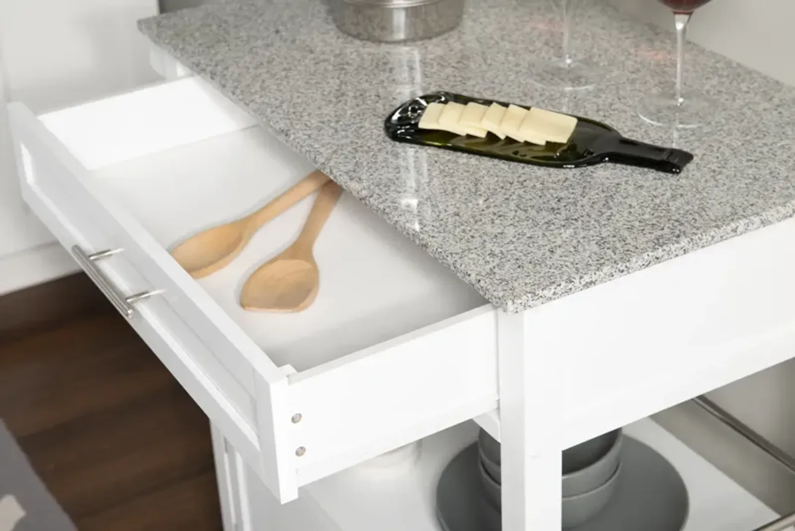 Linon Cameron White Kitchen Cart with Granite Top