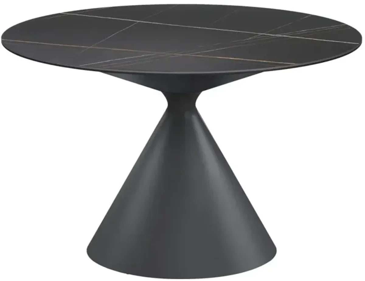 Chintaly Daphne Black Contemporary Ceramic Top Dining Table with Cone Shaped Base