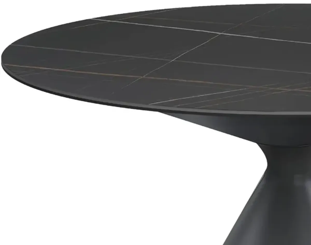 Chintaly Daphne Black Contemporary Ceramic Top Dining Table with Cone Shaped Base