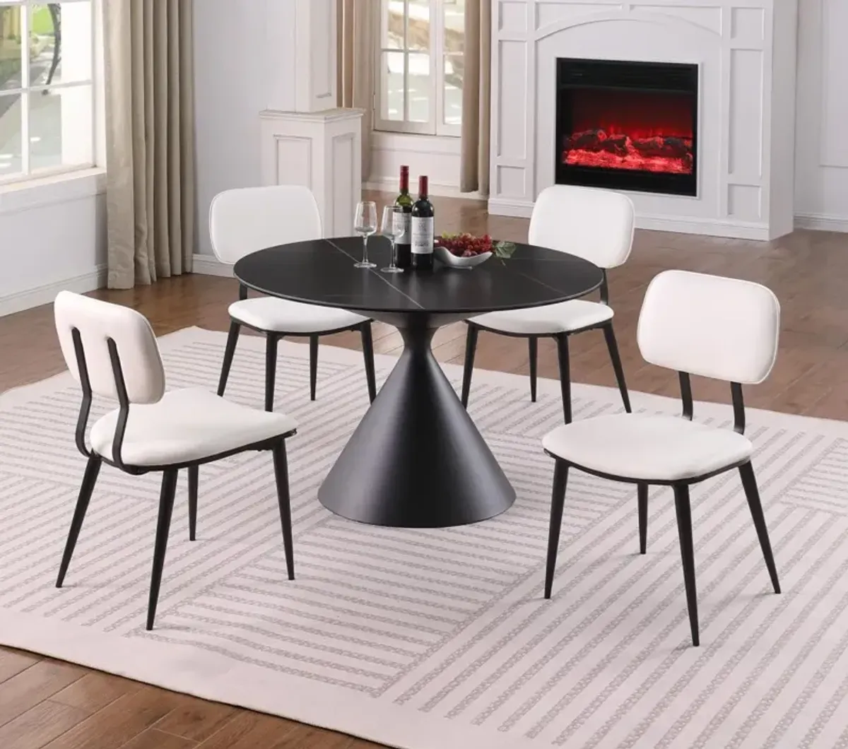 Chintaly Daphne Black Contemporary Ceramic Top Dining Table with Cone Shaped Base