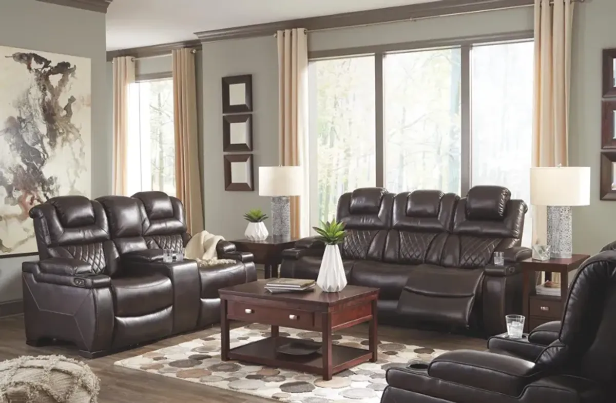 Ashley Warnerton Chocolate Power Reclining Loveseat with Console