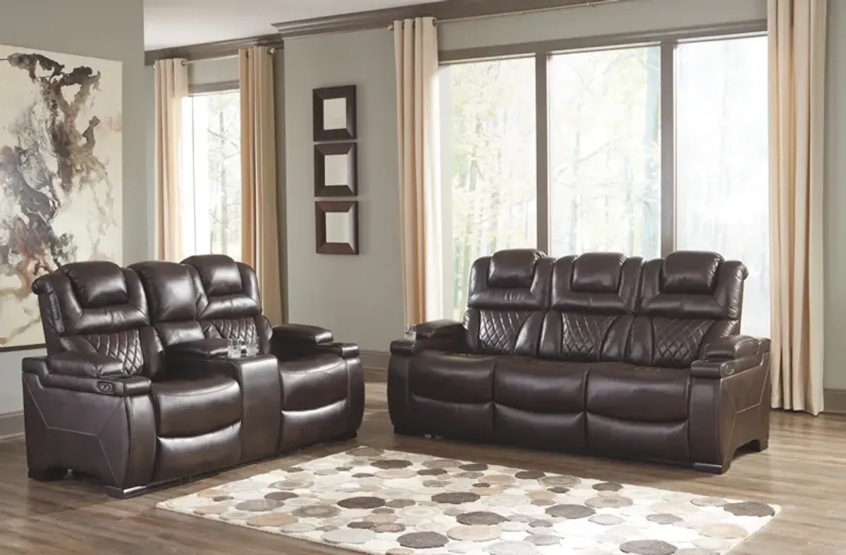 Ashley Warnerton Chocolate Power Reclining Loveseat with Console