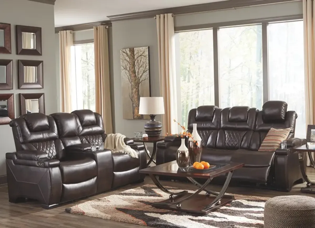 Ashley Warnerton Chocolate Power Reclining Loveseat with Console