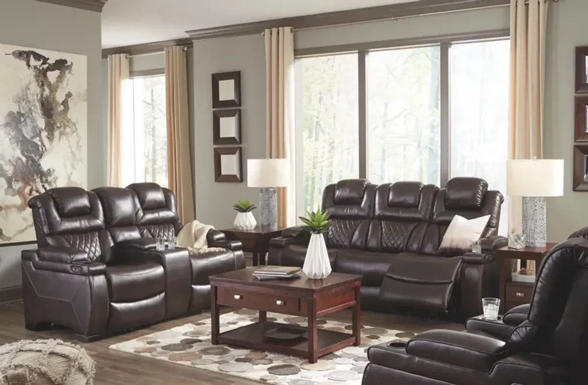 Ashley Warnerton Chocolate Power Reclining Loveseat with Console