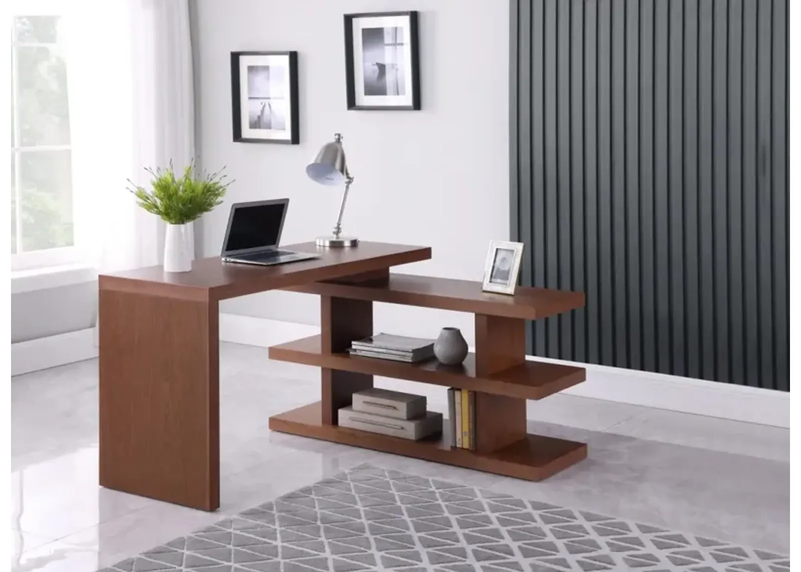 Chintaly Walnut Motion Home Office Desk with Shelves