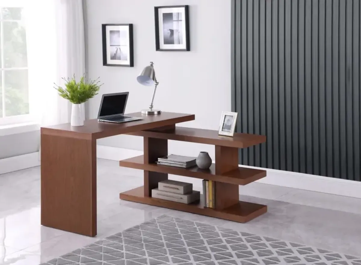 Chintaly Walnut Motion Home Office Desk with Shelves