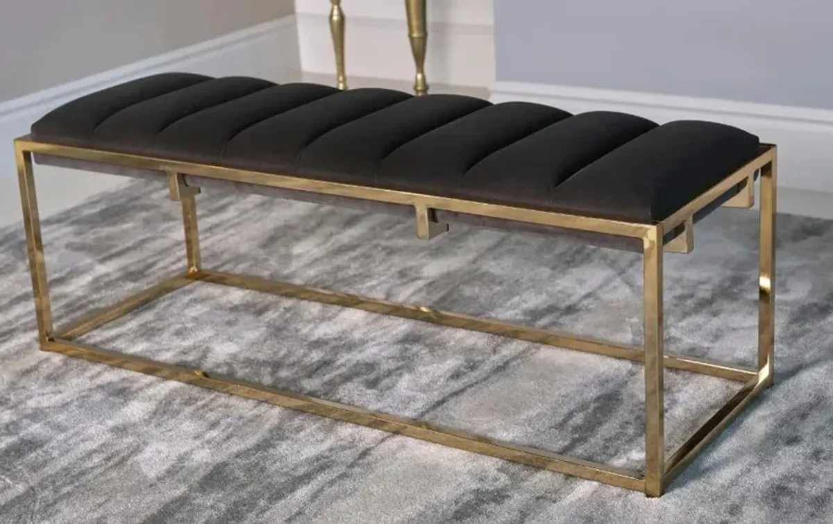 Coaster Lorena Velvet Upholstered Bench Dark Grey & Gold