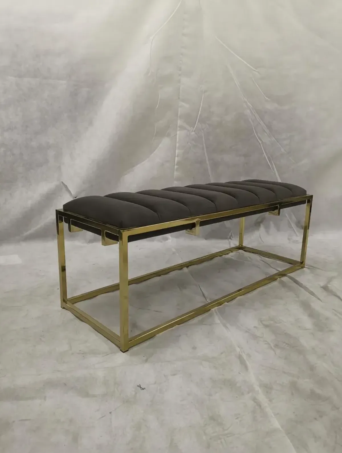 Coaster Lorena Velvet Upholstered Bench Dark Grey & Gold