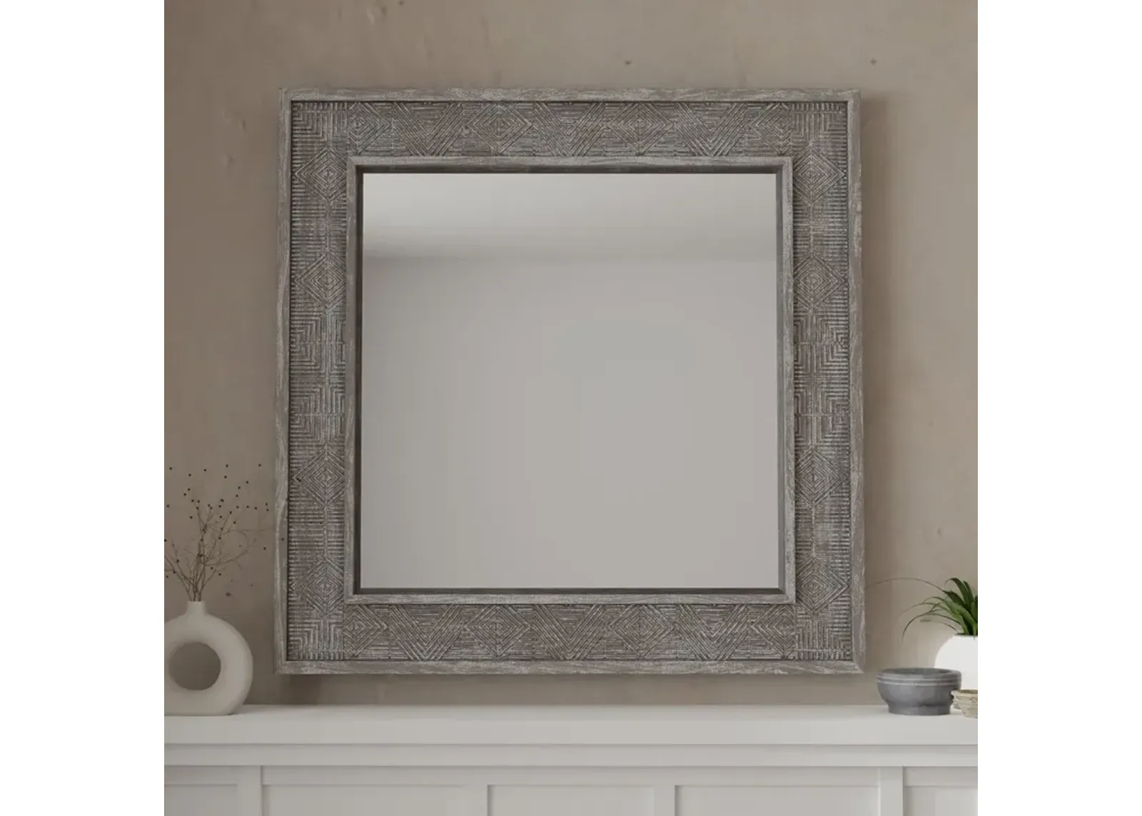 Crossings Serengeti Collection Wall Mirror in Fossil Grey Color