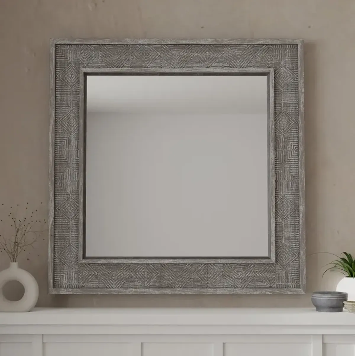 Crossings Serengeti Collection Wall Mirror in Fossil Grey Color