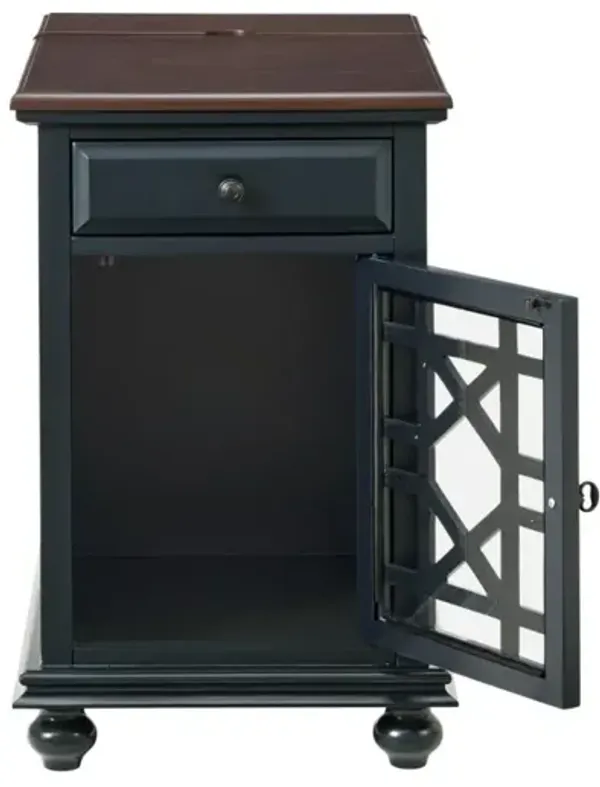 Martin Svensson Elegant Chairside Accent Table with Power in Catalina Blue with Coffee Walnut Top