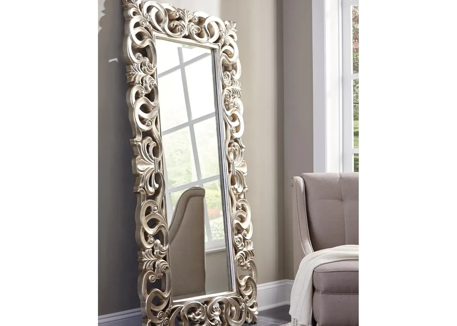 Ashley Lucia Floor Mirror Antique Silver Finish Signature Design