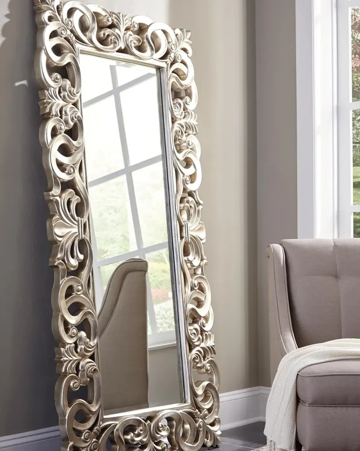 Ashley Lucia Floor Mirror Antique Silver Finish Signature Design