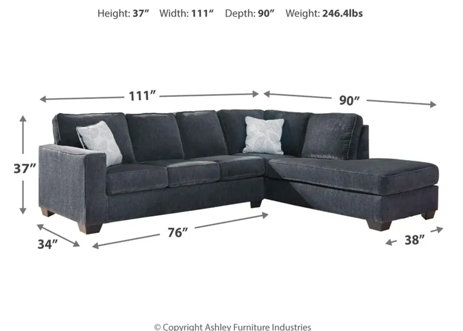 Ashley Altari 2-Piece Sectional with Chaise Right-Arm Facing Slate