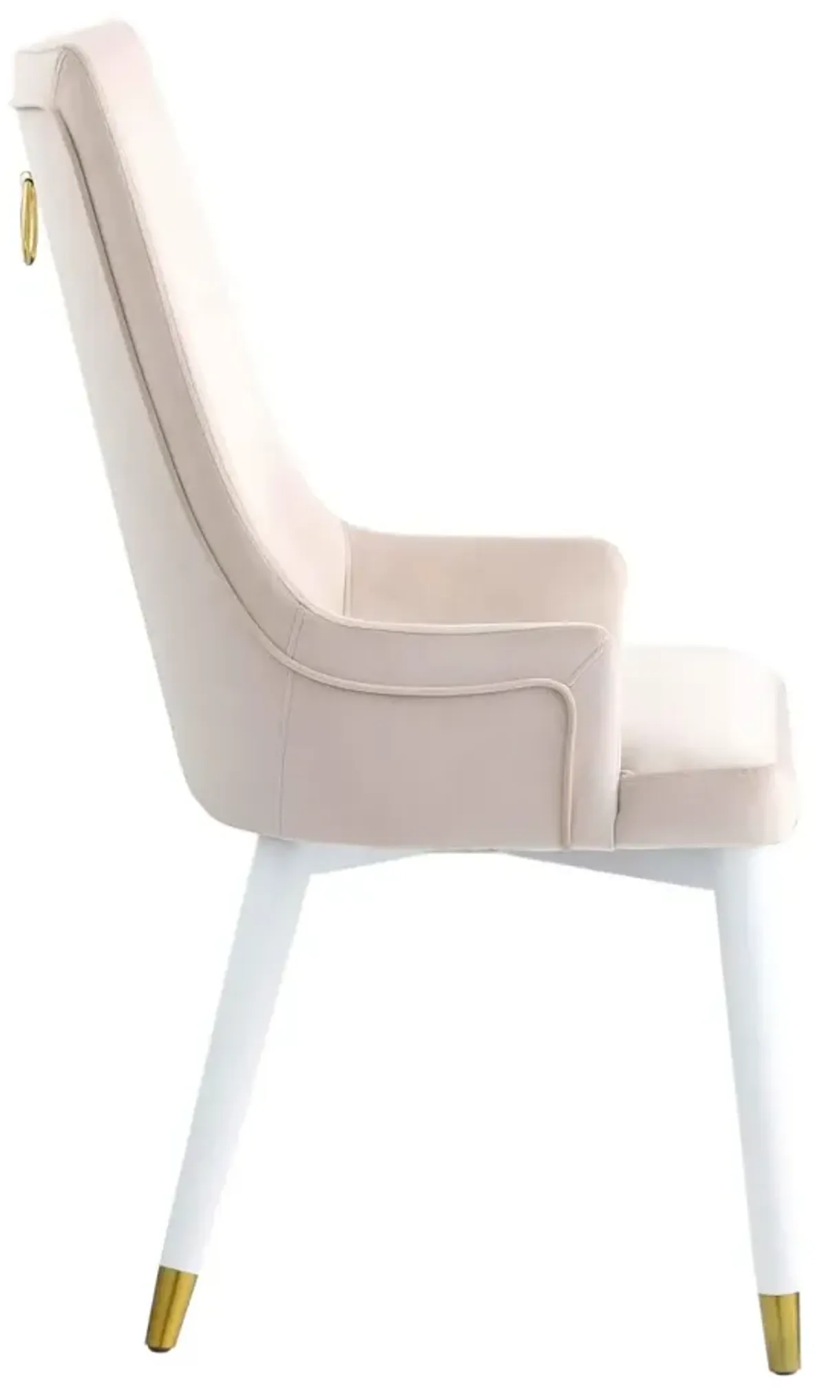 Chintaly Judy White/Beige Modern Side Chair with Wooden Legs & Brass Back Handle