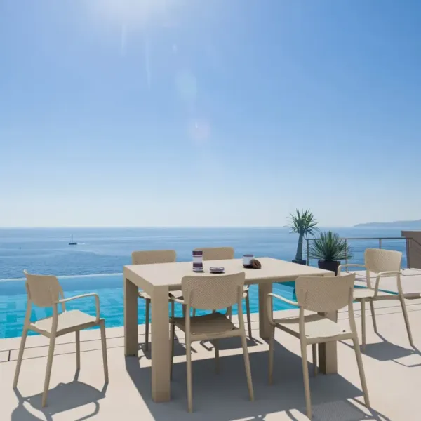 Compamia Loft Outdoor Dining Set with 6 Arm Chairs & 55 Inch Extension Table Taupe