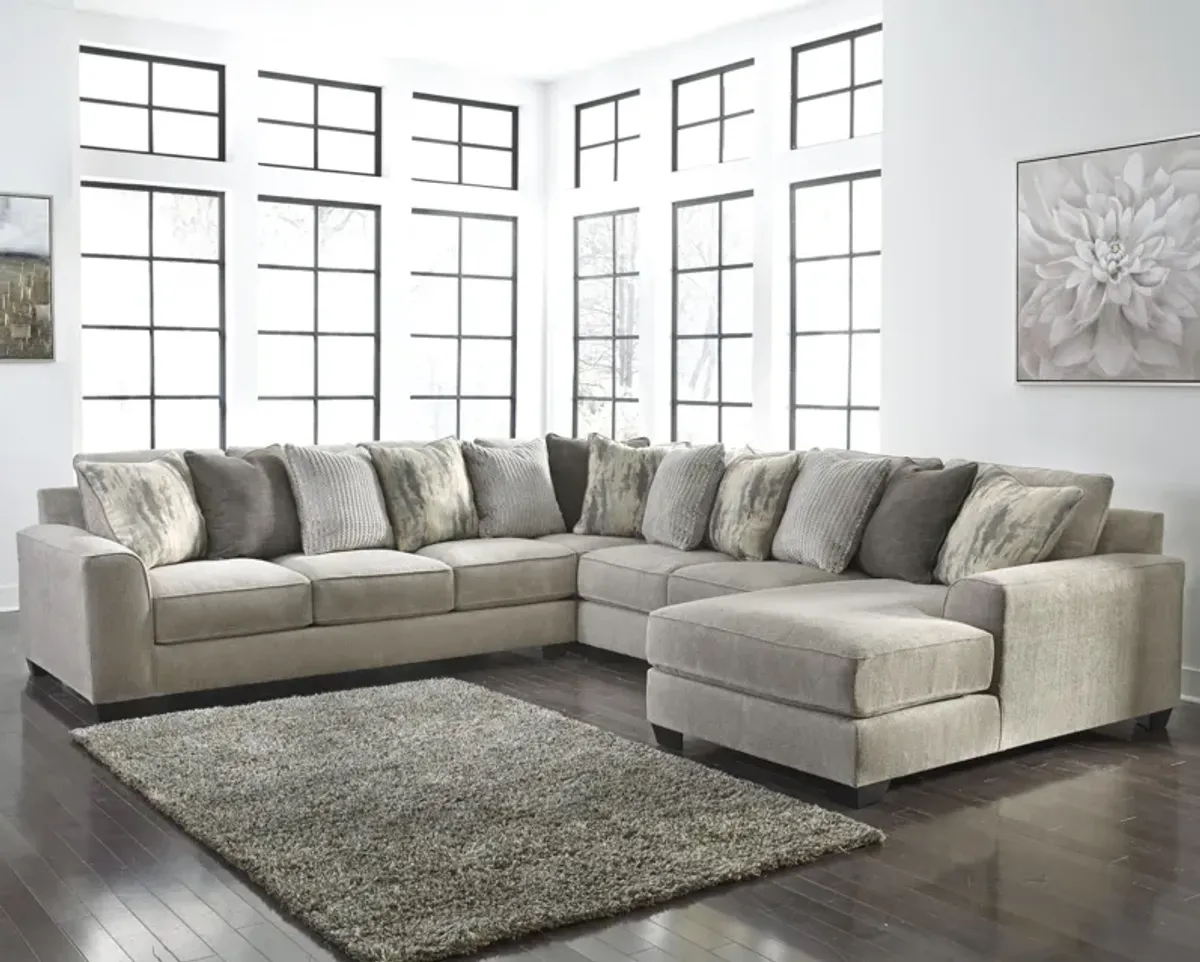 Ashley Ardsley 4-Piece Sectional Sofa with Chaise Right-Arm Facing Pewter