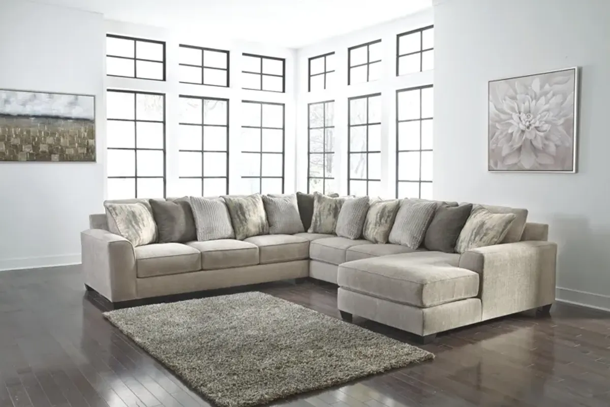 Ashley Ardsley 4-Piece Sectional Sofa with Chaise Right-Arm Facing Pewter