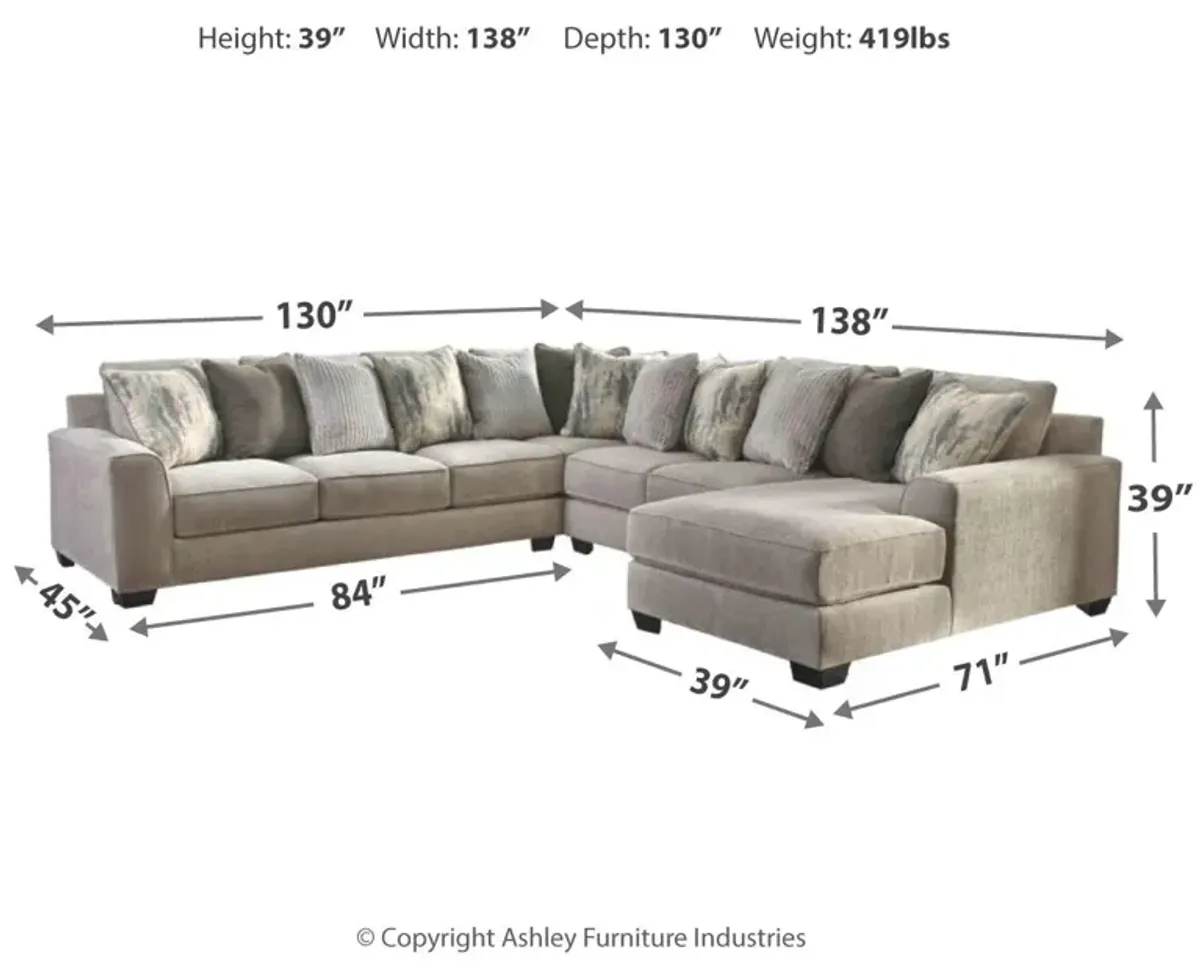 Ashley Ardsley 4-Piece Sectional Sofa with Chaise Right-Arm Facing Pewter