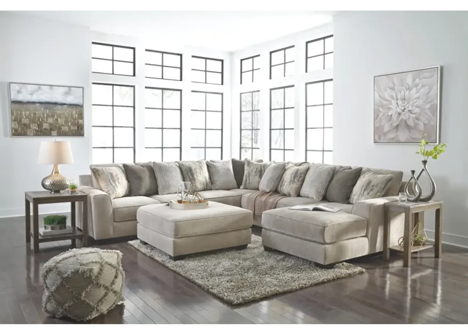 Ashley Ardsley 4-Piece Sectional Sofa with Chaise Right-Arm Facing Pewter