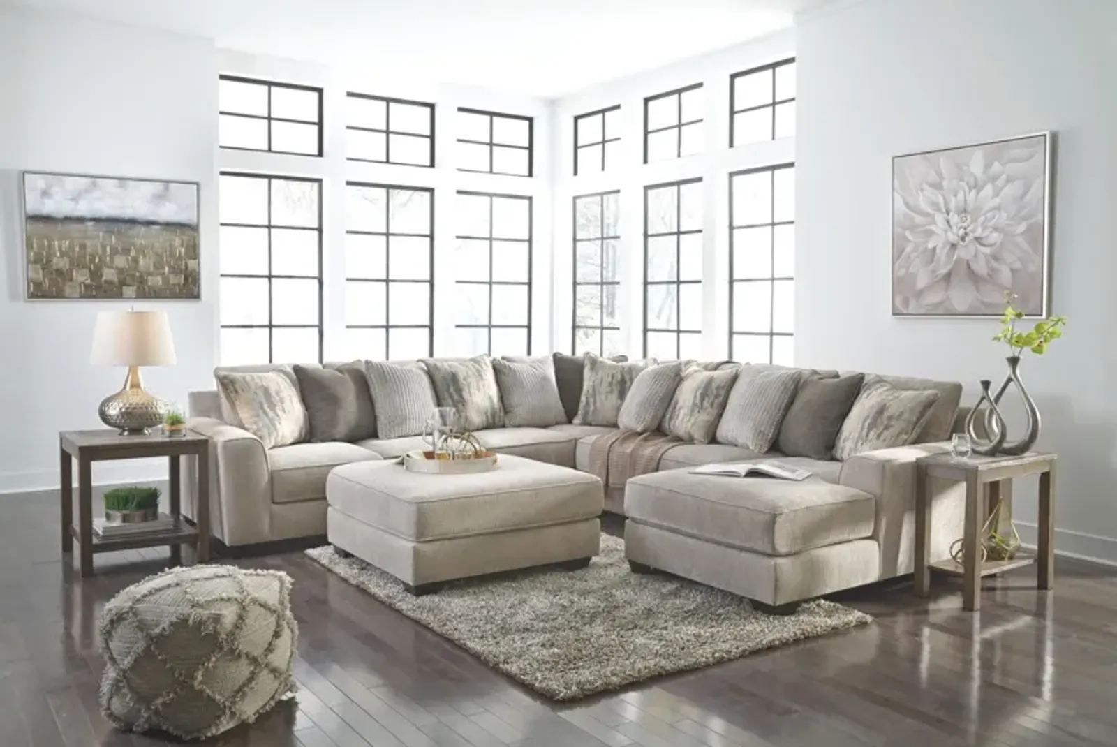 Ashley Ardsley 4-Piece Sectional Sofa with Chaise Right-Arm Facing Pewter