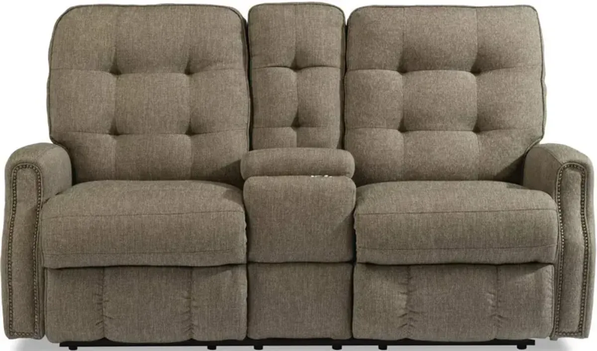 Flexsteel Devon Slate Power Reclining Loveseat with Console & Power Headrests