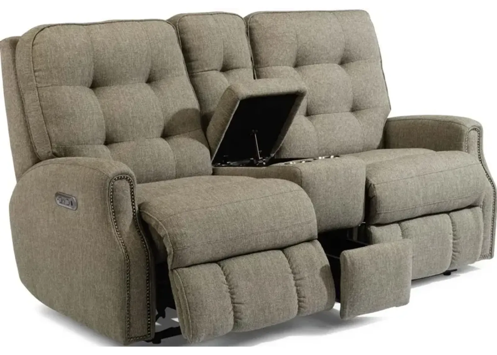 Flexsteel Devon Slate Power Reclining Loveseat with Console & Power Headrests