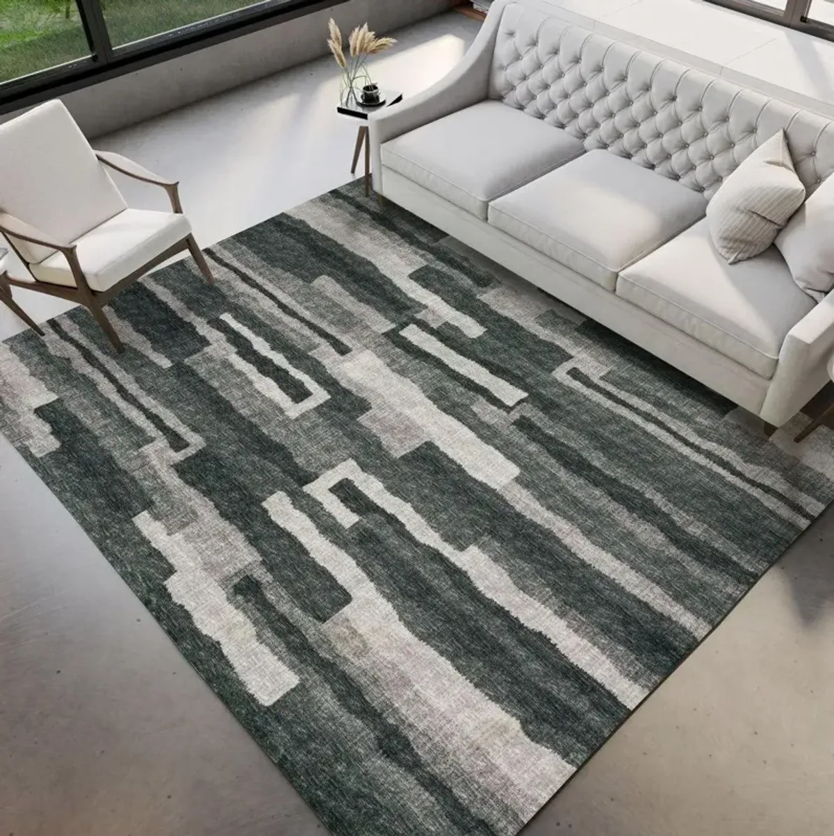 Dalyn Monochrome Urban Abstract Brisbane Midnight 5'X8' Area Rug