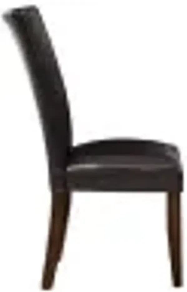 Steve Silver Hartford Brown Leather Side Chair In Dark Oak Finish