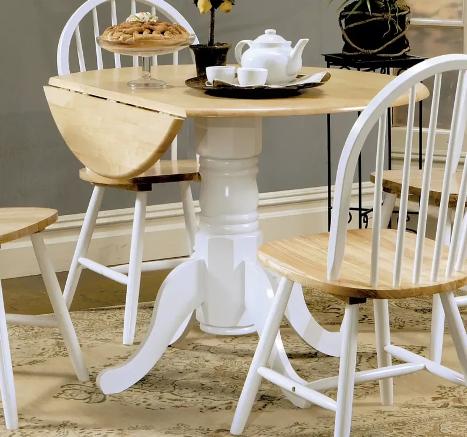 Coaster Allison Round 40 Inch Drop Leaf Extension Dining Table White