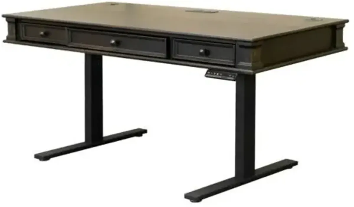 Martin Furniture Kingston Dark Chocolate Rub Through with Criss-Cross Detail Electric Sit/Stand Desk