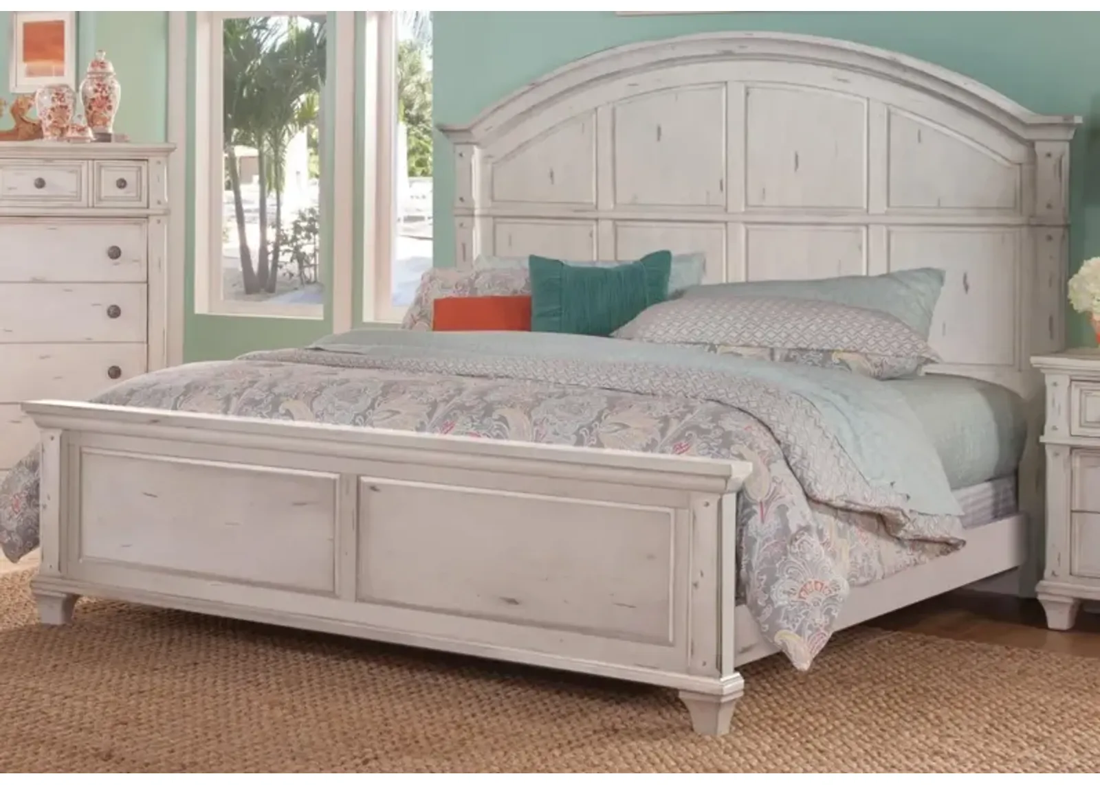 American Woodcrafters Sedona Complete King Bed in Cobblestone White