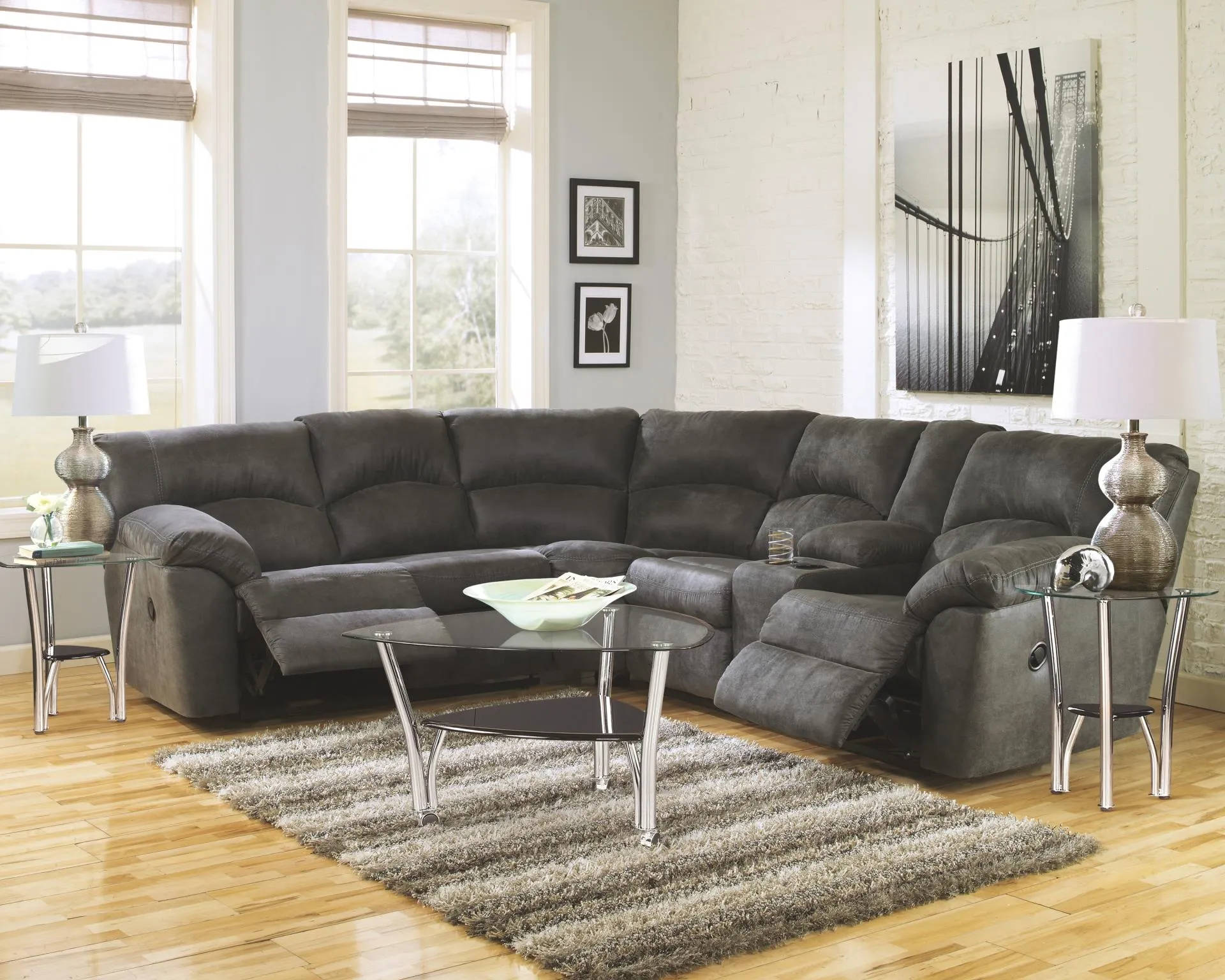 TAMBO 2-PIECE RECLINING SECTIONAL PEWTER SIGNATURE DESIGN