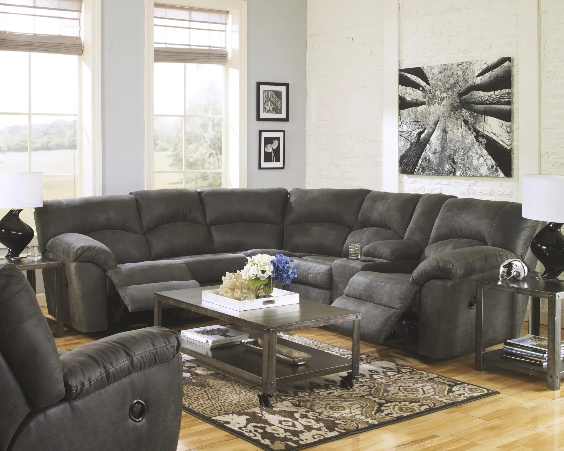 TAMBO 2-PIECE RECLINING SECTIONAL PEWTER SIGNATURE DESIGN