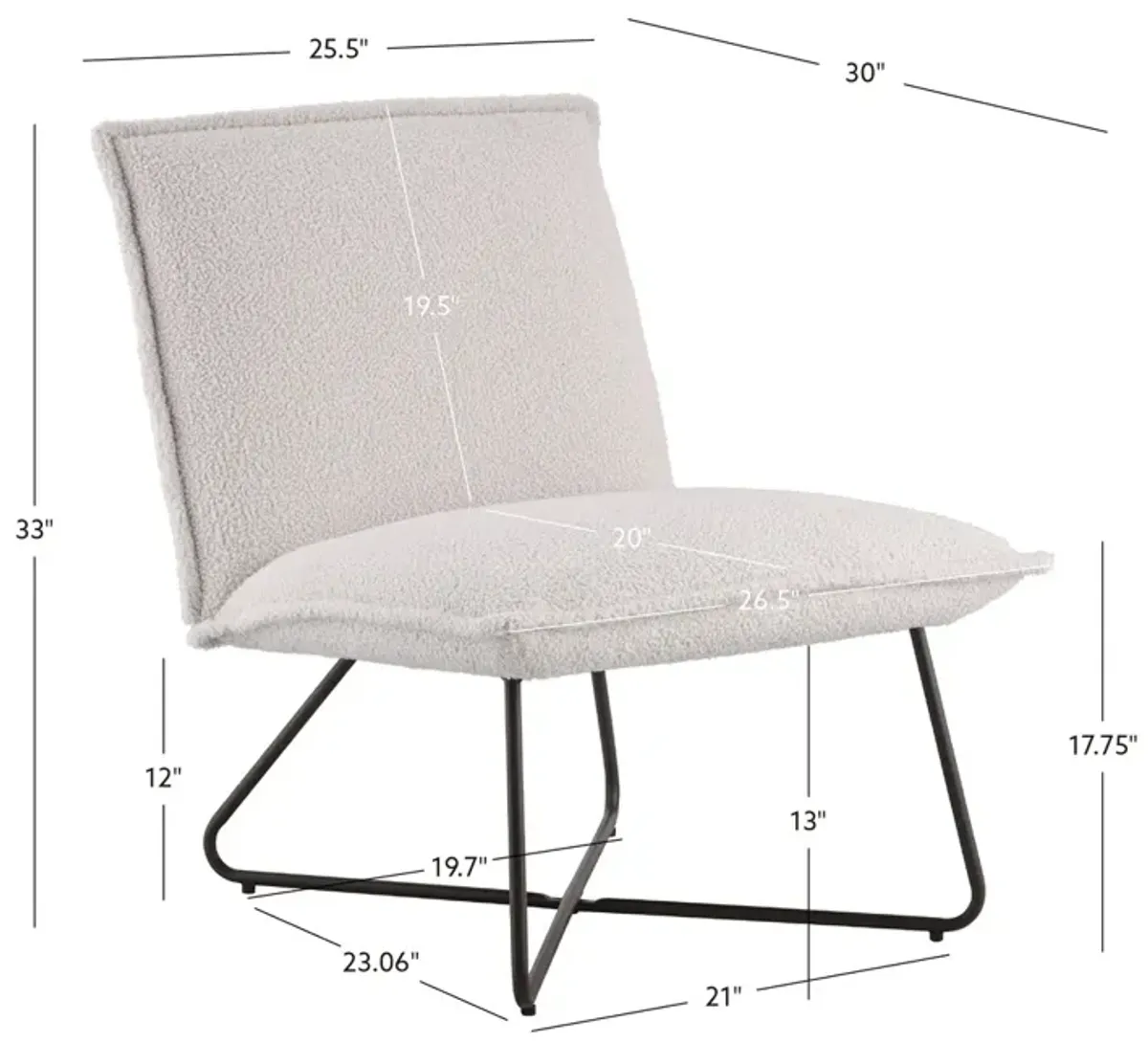 Linon Kelvin Sherpa Armless Chair