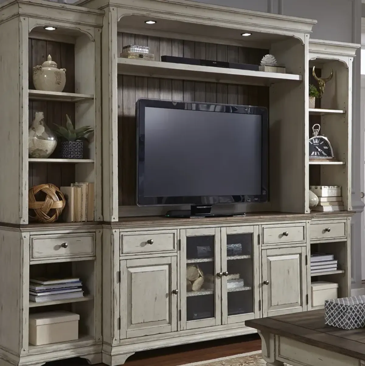 Liberty Furniture Morgan Creek Antique White Entertainment Center