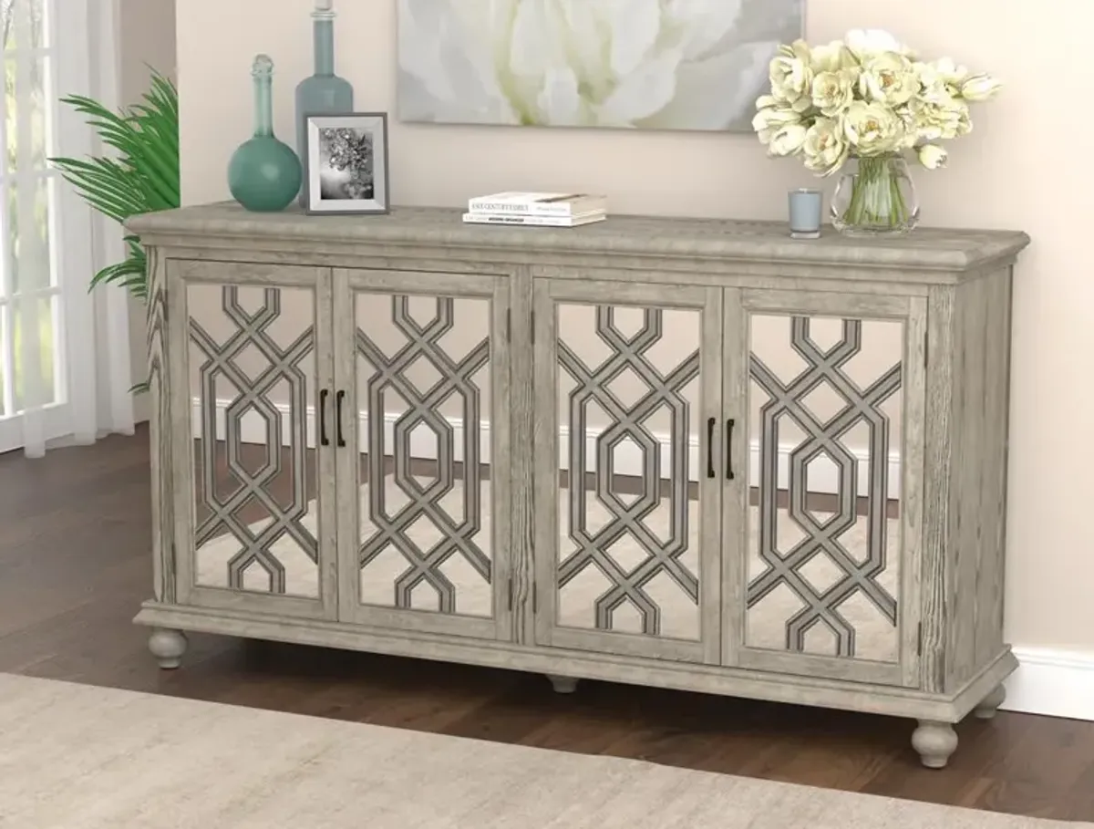 Coaster Melanie 4-Door Wood Trellis Accent Cabinet Distressed White