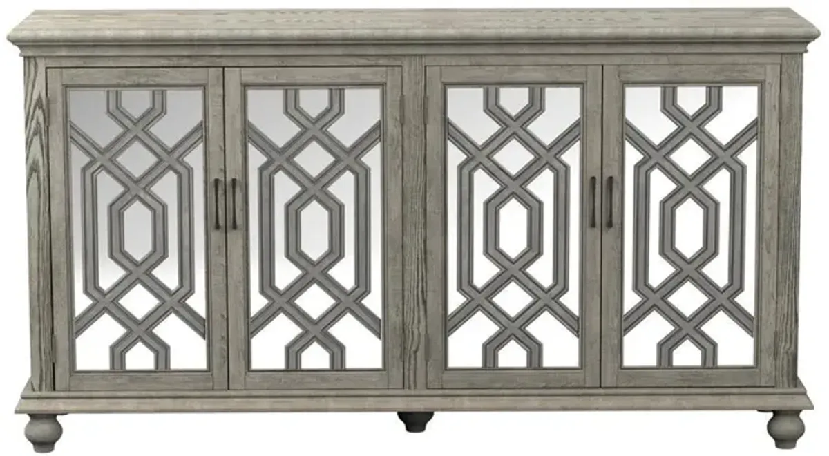 Melanie 4-Door Wood Trellis Accent Cabinet Distressed White