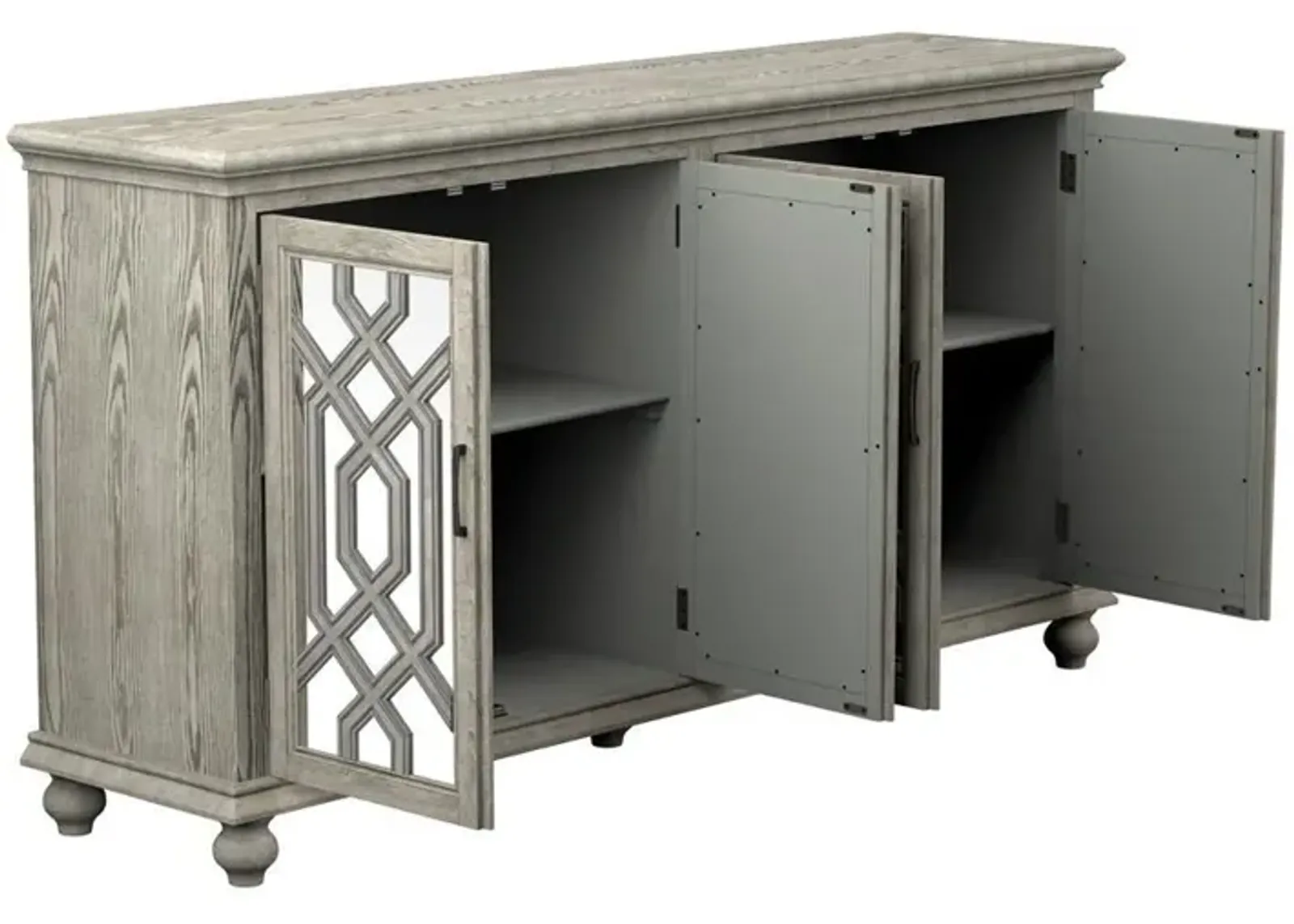 Melanie 4-Door Wood Trellis Accent Cabinet Distressed White