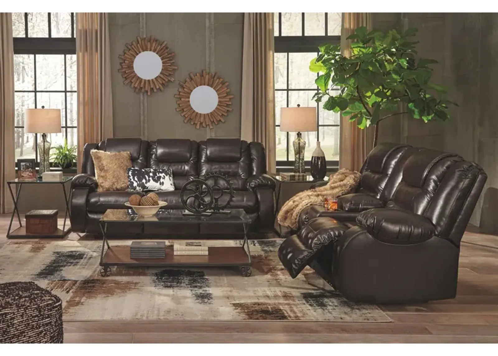 Ashley Vacherie Chocolate Double Reclining Loveseat with Console