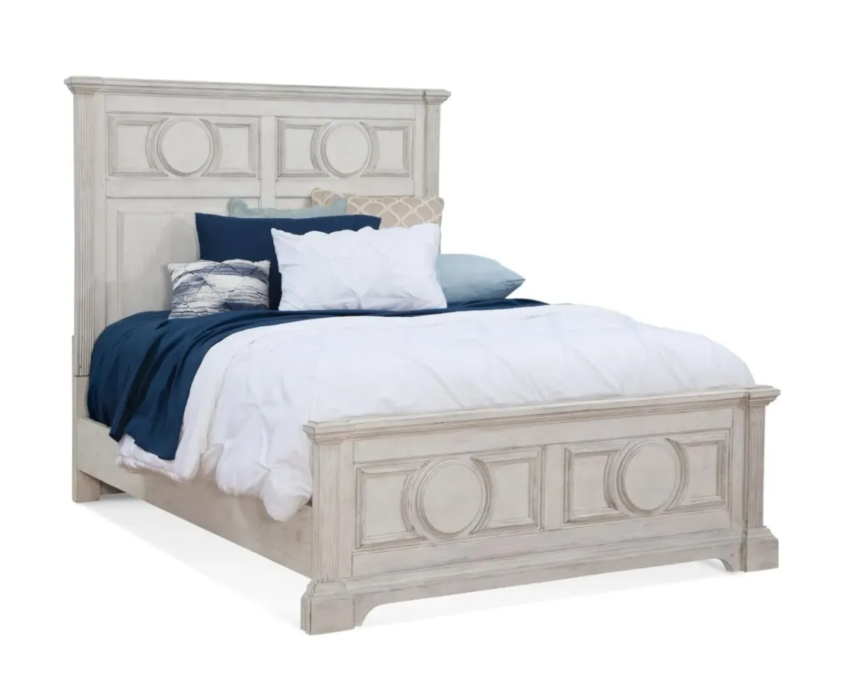 American Woodcrafters Brighten Queen Panel Bed Antique White/Charcoal Brown