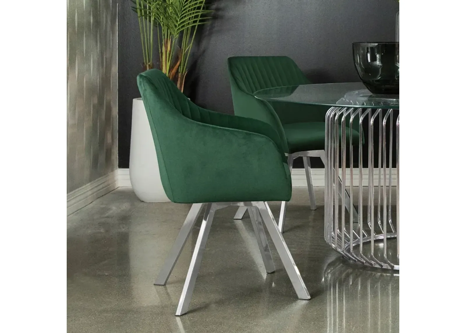 Coaster Arika Velvet Upholstered Swivel Dining Arm Chair Green