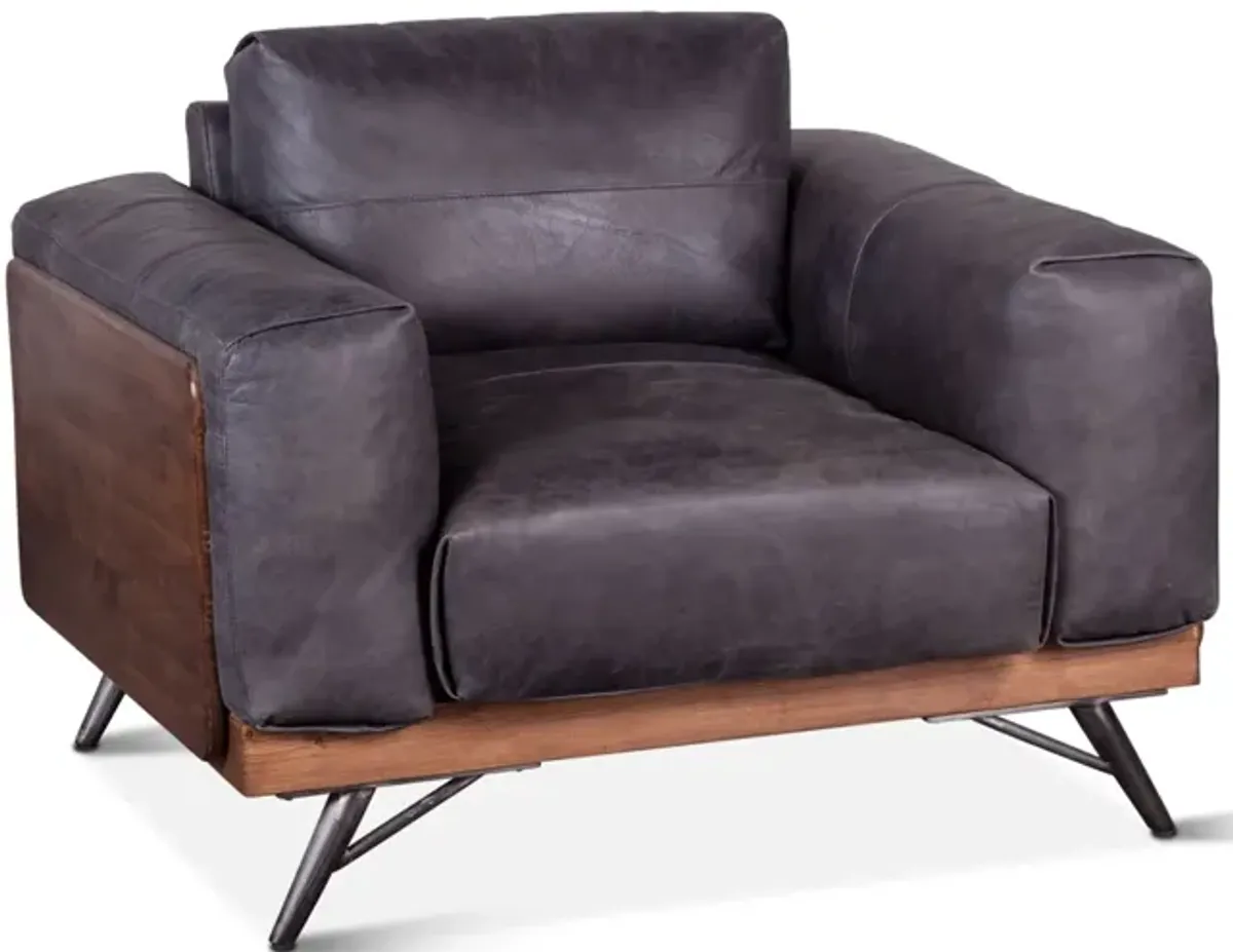 Home Trends Design Portofino Mid Century Antique Ebony Leather Armchair