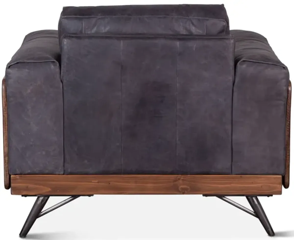 Home Trends Design Portofino Mid Century Antique Ebony Leather Armchair