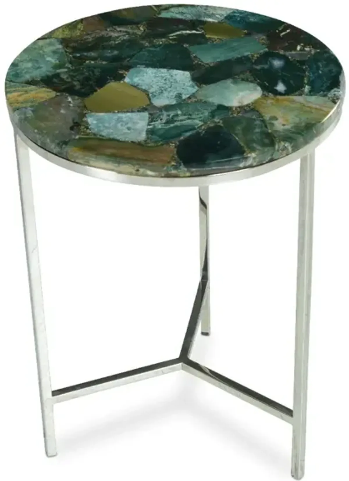Steve Silver Foster Green Jasper Top Chairside Table In Chrome