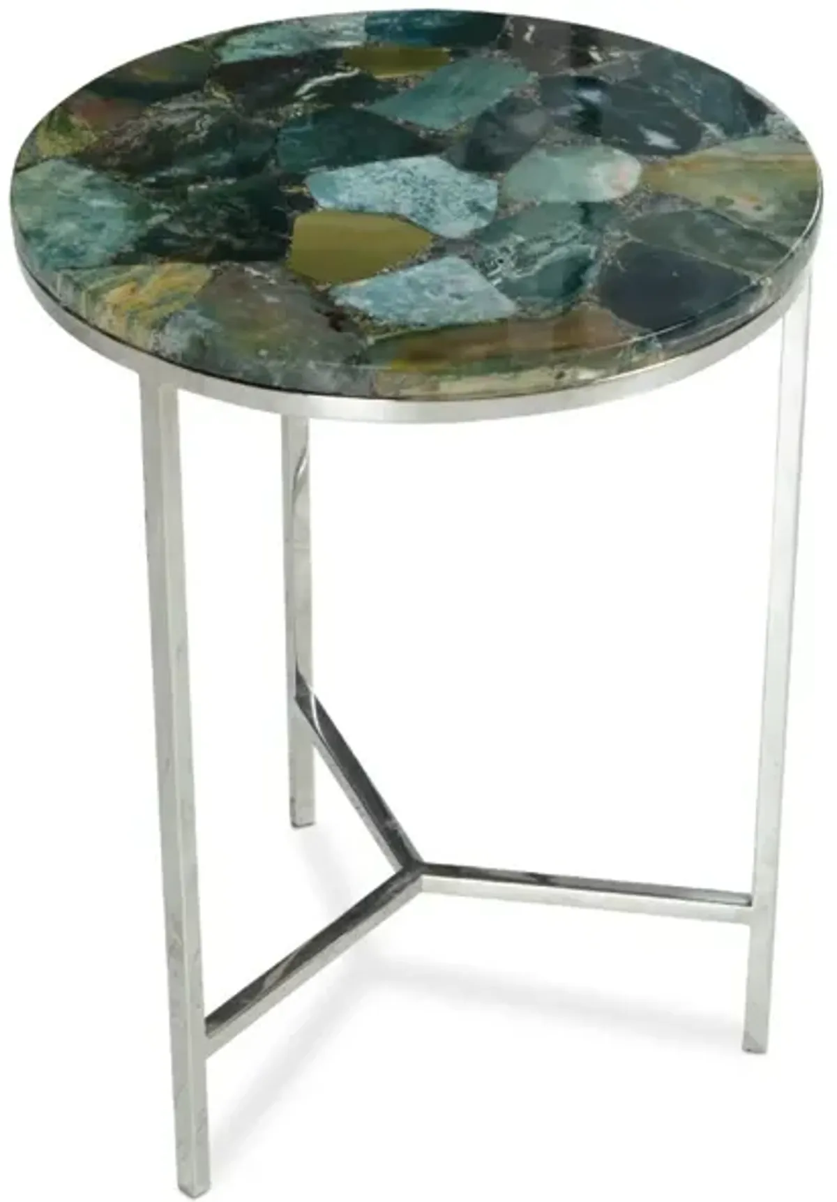 Steve Silver Foster Green Jasper Top Chairside Table In Chrome