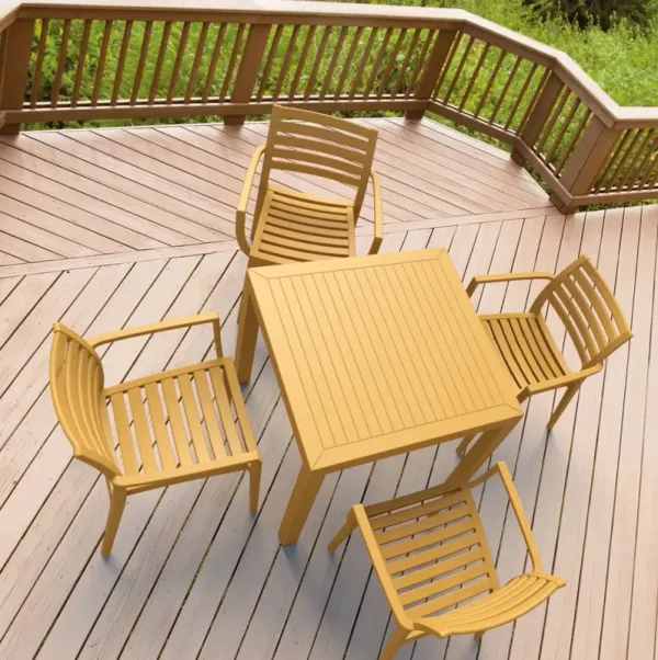 Compamia Artemis Resin Square Dining Set with 4 Arm Chairs Teak Brown